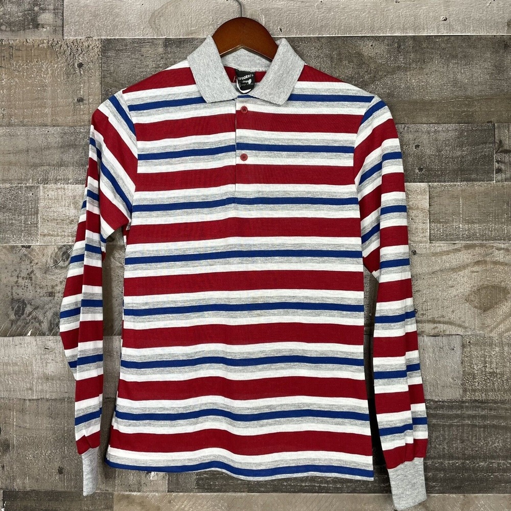 Deadstock Vintage 80s Ti-Breakers by Ti-ups Youth Large Long Sleeve Striped Shir